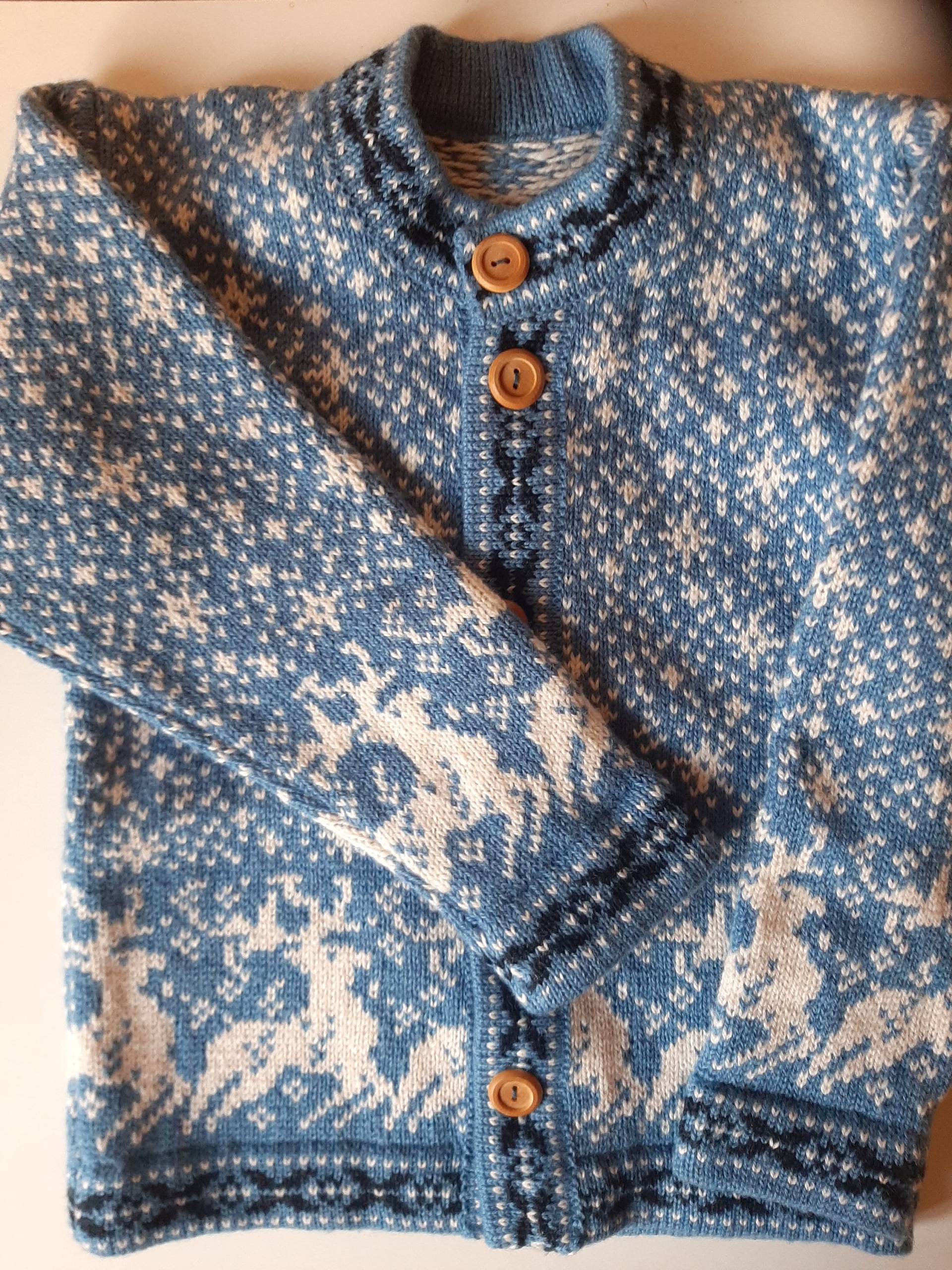 Kinder Jungen Unisex 100% Schurwolle Reh Cardigan Pullover Gr. 7-8 Y 122-128cm Weihnachtsgeschenk Etno Handycraft von RetroMints