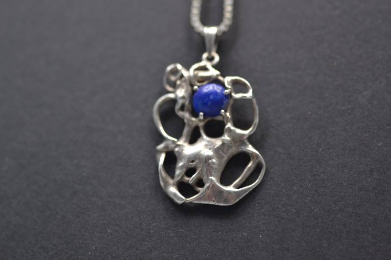 Brutalist Anhänger Mit Einem Schönen Blauen Stein | Lapislazuli ? 1970Er Jahre Halskette - Silberschmuck Vintage von RetroMungo