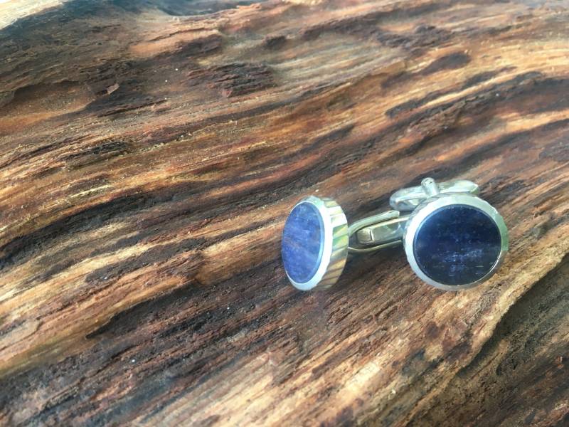 Große Vintage Designer Manschettenknöpfe Mit Blauen Stein - Marmor/Lapislazuli? von RetroRauschen