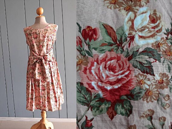 M - Sommer Frühling Garten Kleid 80Er Jahre Floral Cotton Day Dress Vintage Back Bow 38 "Brust von RetroTheory