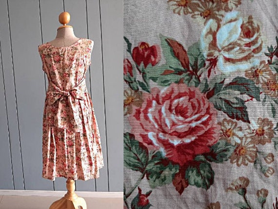 M - Sommer Frühling Garten Kleid 80Er Jahre Floral Cotton Day Dress Vintage Back Bow 38 "Brust von RetroTheory