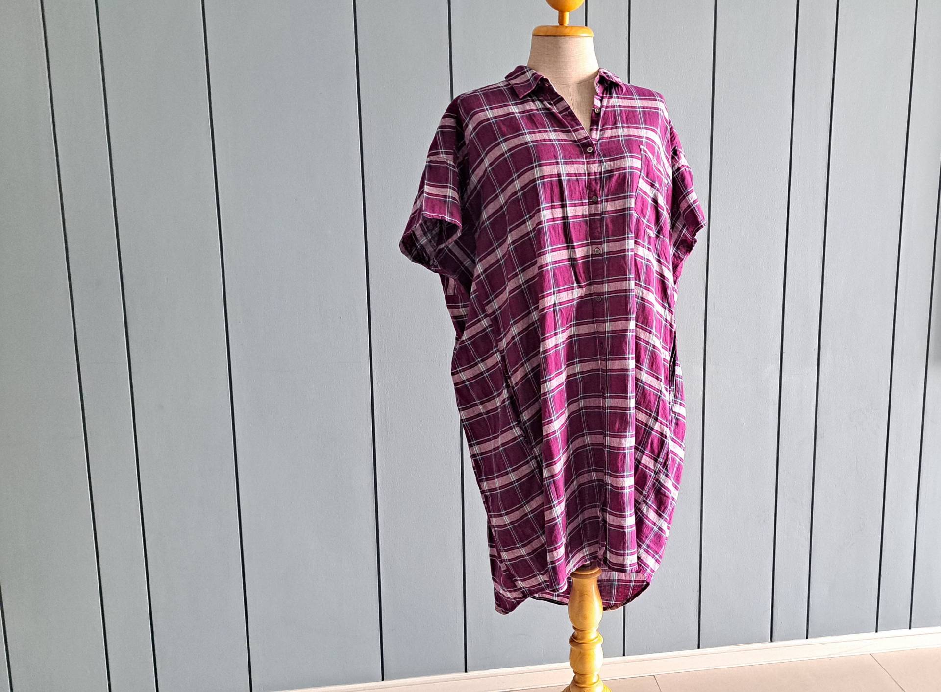 xl - Plus Size Shirtkleid Sommer Baumwolle Leinen Mischung Frauen Karo Tartan Shirt Mutterschaft Tunika xl - Plus Size Shirtkleid Sommer Baumwolle Leinen Mischung Frauen Karo Tartan Shirt Mutterschaft Tunika von RetroTheory