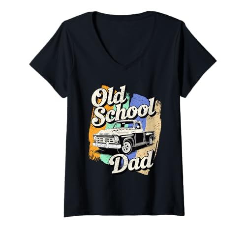 Damen Old Dad School Vintage Pickup Truck mit Retro-Farben T-Shirt mit V-Ausschnitt von RetroTruck