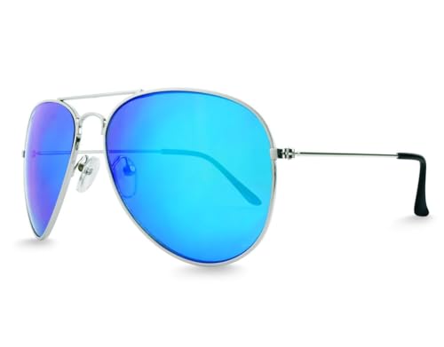 RetroUV® Premium Full Mirrored Sonnenbrille Classic Metal Rahmen Uv400 (Silberner Rahmen/blaue Linse) von RetroUV
