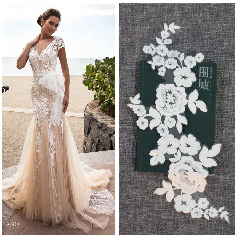 Exquisite Baumwolle Spitze Applikation Paar in Spiegelbilder Für Brautkleid, Brautkleid Accessoires, Braut Kopfschmuck Exquisite Baumwolle Spitze Applikation Paar in Spiegelbilder Für Brautkleid, Brautkleid Accessoires, Braut Kopfschmuck von Retrolace