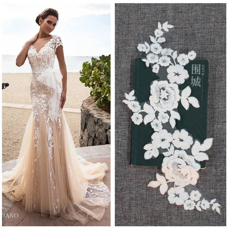 Exquisite Baumwolle Spitze Applikation Paar in Spiegelbilder Für Brautkleid, Brautkleid Accessoires, Braut Kopfschmuck Exquisite Baumwolle Spitze Applikation Paar in Spiegelbilder Für Brautkleid, Brautkleid Accessoires, Braut Kopfschmuck von Retrolace