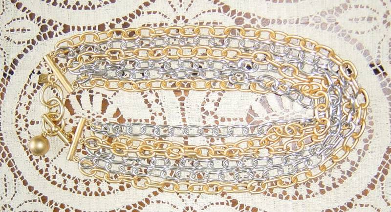 Vintage Chunky Link-Kette Anne Klein Gold Und Silber Multi Layered Halskette von Retromagination