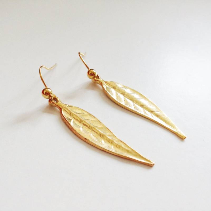 Vergoldete Federohrringe 70S Vintage Modeschmuck von RetroroxJewellery