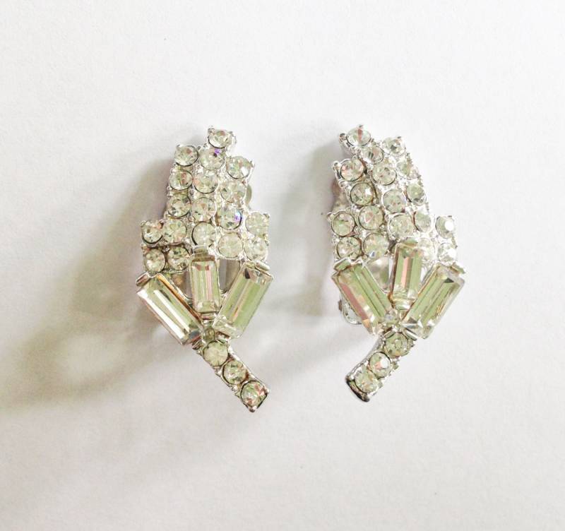 Vintage Diamonte Ohrclips Klare Kristall Gatsby Schmuck von RetroroxJewellery