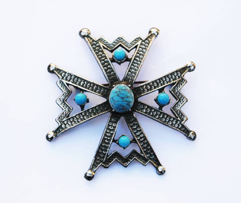 Vintage Türkis Matrix Kreuz Brosche 1980Er Jahre Statement Schmuck Vintage Türkis Matrix Kreuz Brosche 1980Er Jahre Statement Schmuck von RetroroxJewellery