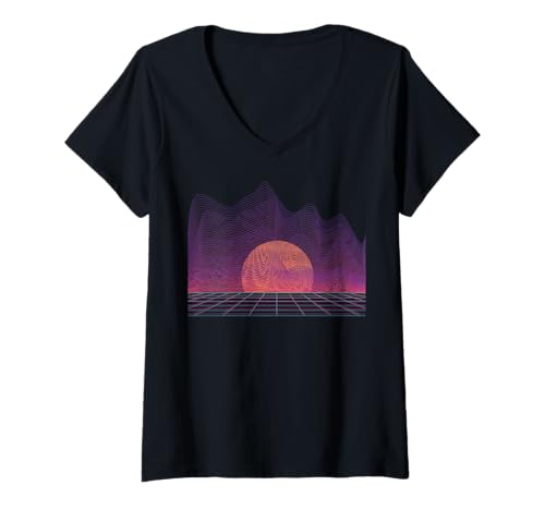 Damen Retrowave Synthwave Vaporwave Soundwave Musikästhetik T-Shirt mit V-Ausschnitt Damen Retrowave Synthwave Vaporwave Soundwave Musikästhetik T-Shirt mit V-Ausschnitt von Retrowave Synthwave Vaporwave ästhetische Kleidung