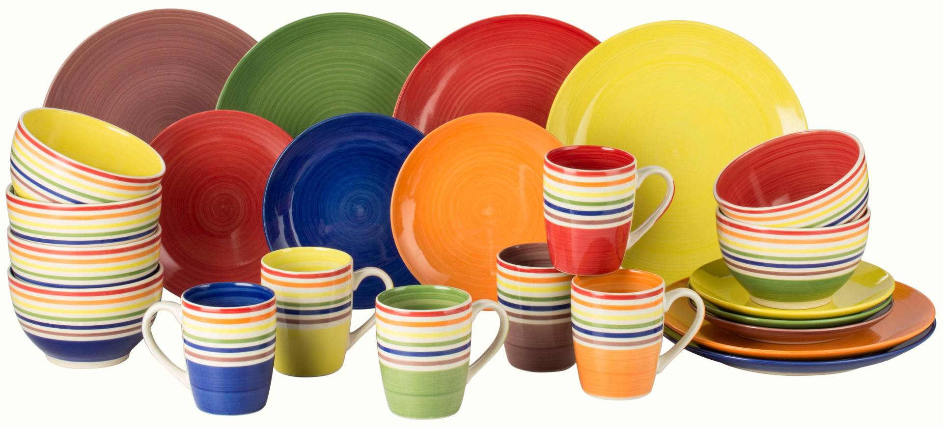 Retsch Arzberg Kombiservice "Geschirr-Set, Service COLOUR STRIPES", (Set, 24 tlg., Frühstücks- u. Speiseteller, Becher, Schalen) von Retsch Arzberg