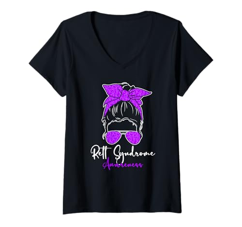 Damen Rett Syndrom Awareness Messy Bun Hair Women T-Shirt mit V-Ausschnitt Damen Rett Syndrom Awareness Messy Bun Hair Women T-Shirt mit V-Ausschnitt von Rett Syndrome Awareness Designs