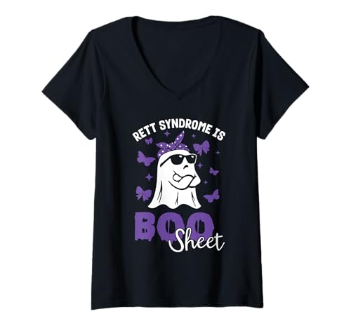 Damen Rett-Syndrom ist Boo Sheet Rett Warrior Halloween-Geist T-Shirt mit V-Ausschnitt Damen Rett-Syndrom ist Boo Sheet Rett Warrior Halloween-Geist T-Shirt mit V-Ausschnitt von Rett Syndrome Awareness Designs