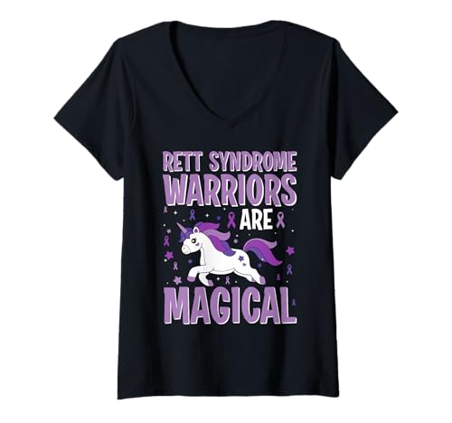 Damen Rett-Syndrome Warriors sind EIN magisches Einhorn mit lila Bändern T-Shirt mit V-Ausschnitt Damen Rett-Syndrome Warriors sind EIN magisches Einhorn mit lila Bändern T-Shirt mit V-Ausschnitt von Rett Syndrome Awareness Designs
