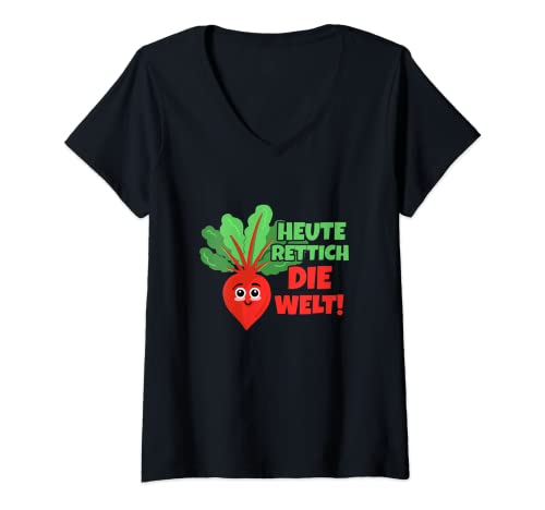 Damen Heute Radish the World Vegetarismus als wichtiger Beitrag T-Shirt mit V-Ausschnitt von Rette die Welt durch Veganismus