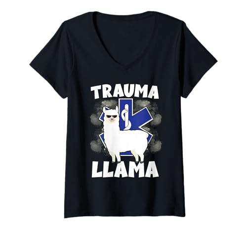 Damen Trauma -Lama -Rettungssanitäter -Rettungsdienst T-Shirt mit V-Ausschnitt von Rettungsdienst Rettungssanitäter Geschenkidee