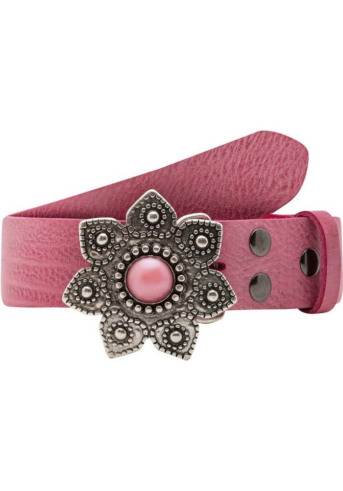 Rettungsring Gürtel Ledergürtel mit austauschbarer Schließe »Blume Mit Rosa Stein« von Rettungsring Gürtel