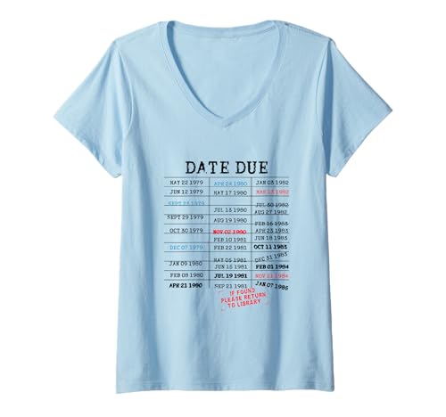 Damen Vintage Bibliothekskarte Fälligkeitsdatum Stempel Buch Liebhaber Lesen T-Shirt mit V-Ausschnitt Damen Vintage Bibliothekskarte Fälligkeitsdatum Stempel Buch Liebhaber Lesen T-Shirt mit V-Ausschnitt von Return To Library Book Stamp Vintage Reading Gifts