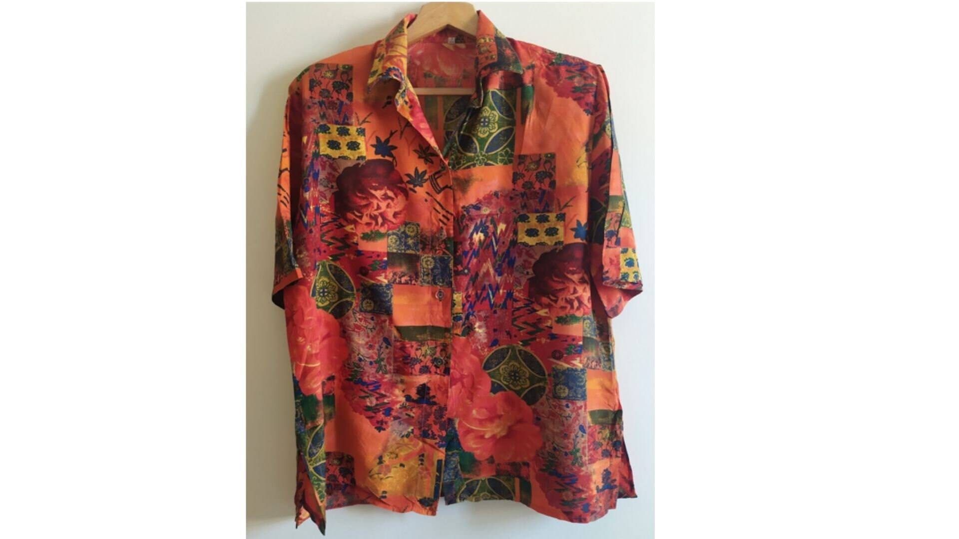 Von 90's Orange Grün Farben Floral Kurze Bluse Shirt Und Ärmel Pads Schultern Damen Vintage Retro Kleidung Kleine Größe von ReuseVintageRecycle