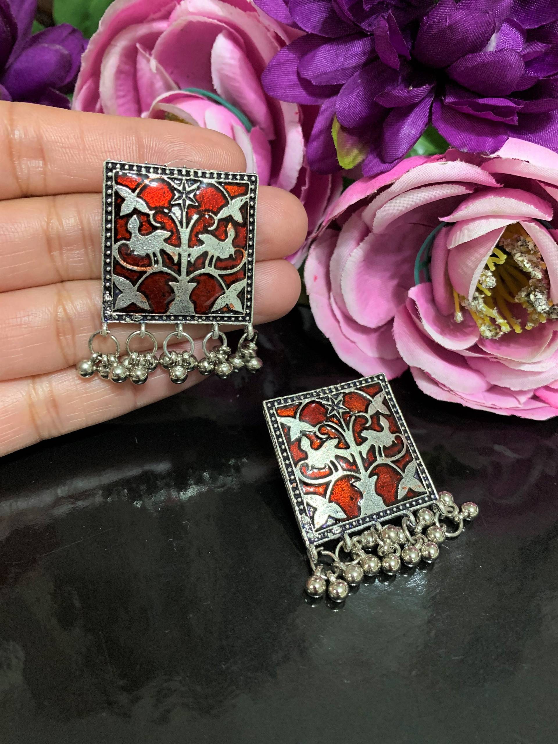 Designer Indisch Pakistanisch Silber Meenakari Ohrringe Schmuck Kronleuchter Afghani Boho Design Drop Jhumka Jhumki Hochzeit von Revajewellery