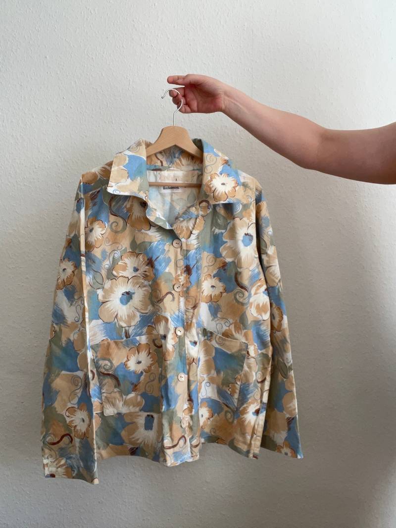 Handgemachte Florale Upcycled Chore Mantel - Frauen Xl Baumwolljacke von RevelinReclaimed