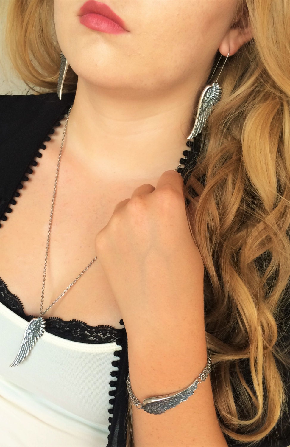 Engel Flügel Armband-Engelsflügel, Silber Armband, Multi-Kette Silber, Engelsflügel Anhänger Schmuck, Geschenk von RevelleRoseJewelry