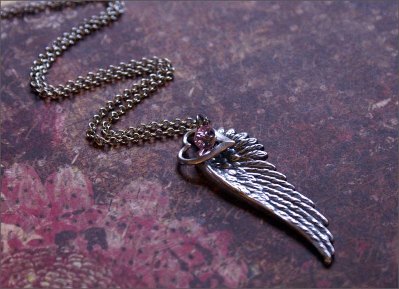 Engel Flügel Halskette, Schmuck, Anhänger, Swarovski Farbe Wählen, Silber Schmuck Des Glaubens, Geschenk von RevelleRoseJewelry