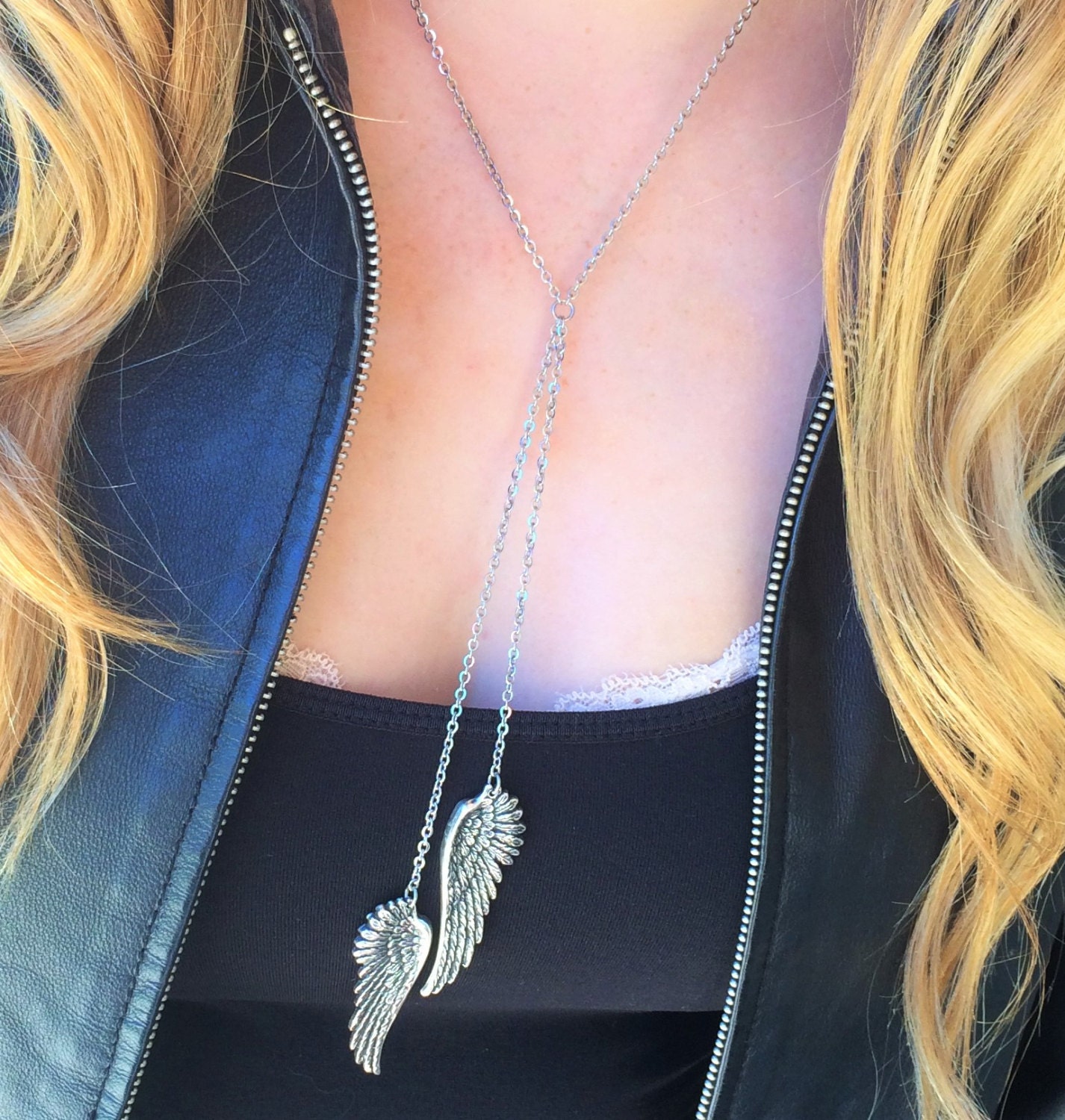 Engel Flügel Halskette-Silber Y Halskette, Schmuck, Silber Anhänger, Glaube, Schutzengel, Schmuck von RevelleRoseJewelry