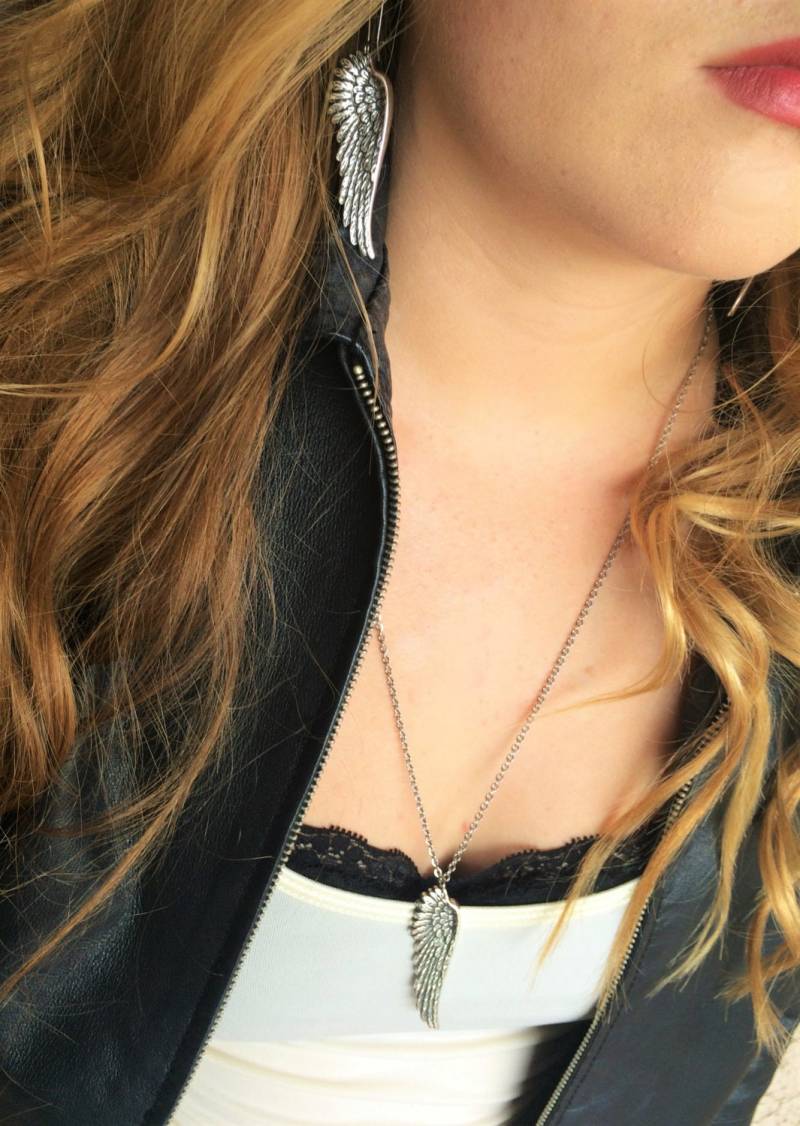 Engelflügel Schmuck, Zweiteiliges Set Enthält Halskette Und Ohrringe, Silber Engel Flügel Halskette, Silberkette von RevelleRoseJewelry
