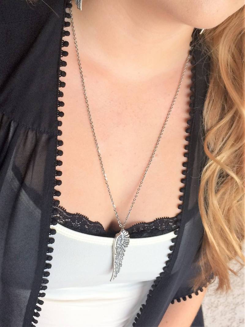 Engel Flügel Halskette, Silber Schmuck, Anhänger, Faith Geschenk, Christian Schmuck von RevelleRoseJewelry