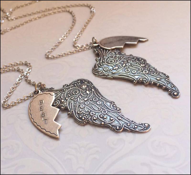 Freundschaft Halskette, Beste Freunde Schmuck, Silber Engel Flügel Bff Für Immer Schwester, Mutter, Tochter Geschenk von RevelleRoseJewelry