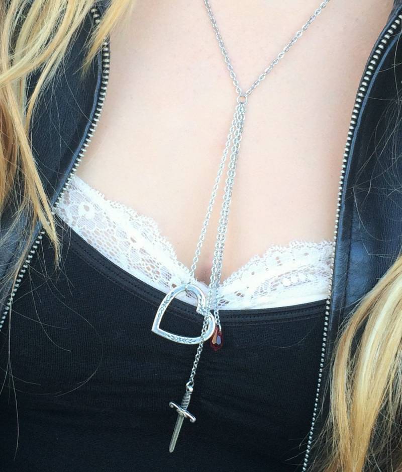 Silber Y-Halskette-Dolch Herz Halskette, Halskette Tropfen, Silbernes Feminine Personalisiert Swarovski-Kristall, Geschenk von RevelleRoseJewelry