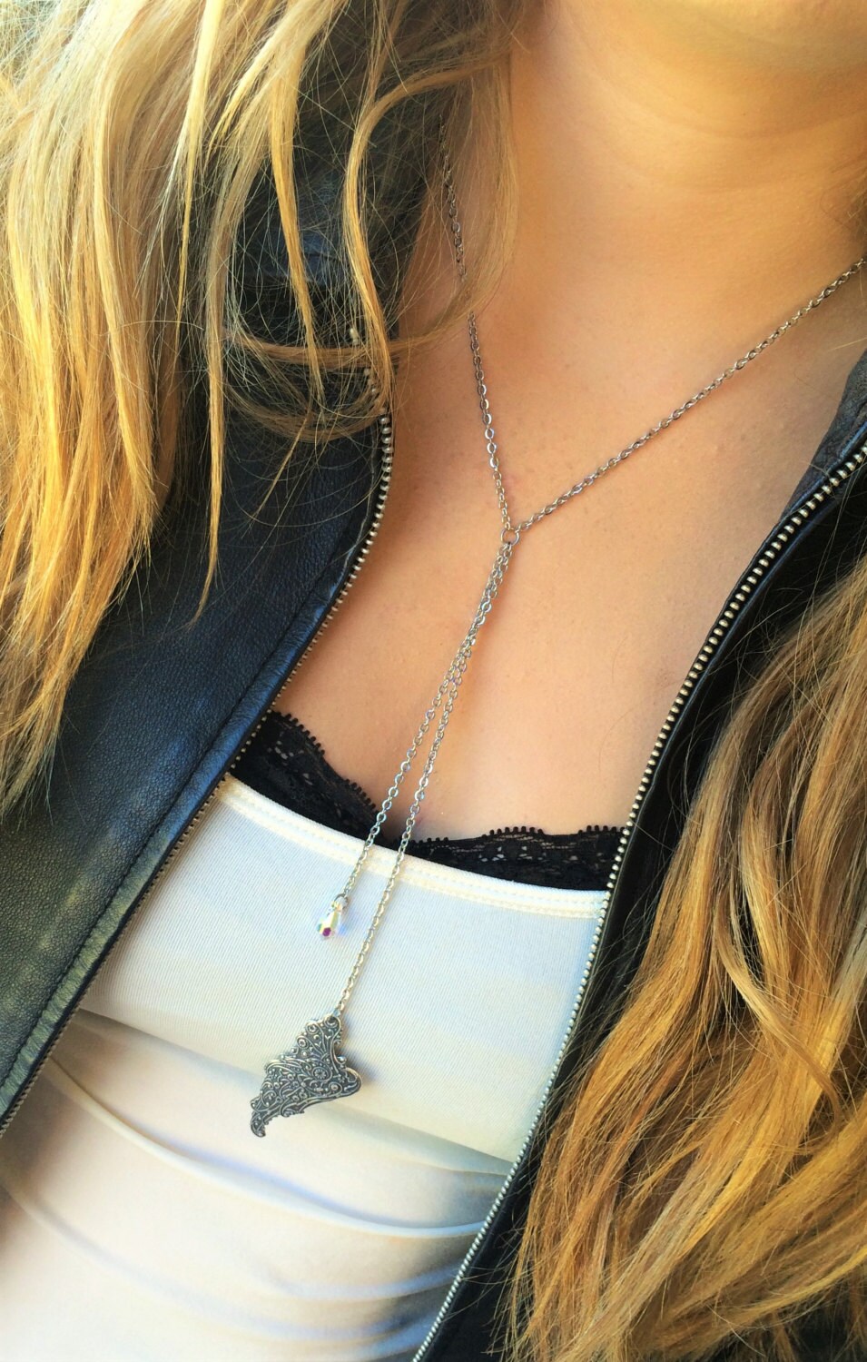 Silber-Y-Halskette-Engel Flügel Lariat, Lange Drop Halskette, Personalisierten Swarovski Y-Halskette, Feminine Halskette Schmuck, Schmuck Engel von RevelleRoseJewelry