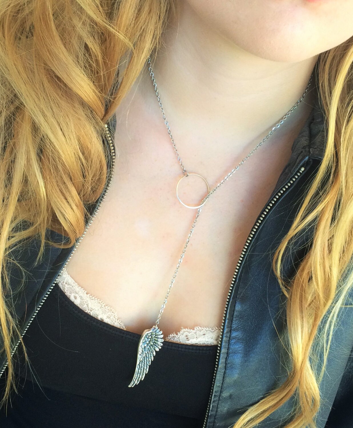 Silber Y Halskette-Silber Lariat, Engel Flügel Halskette, Schmuck, Verstellbare Halskette Länge, Tropfen Lange Lariat Geschenk von RevelleRoseJewelry