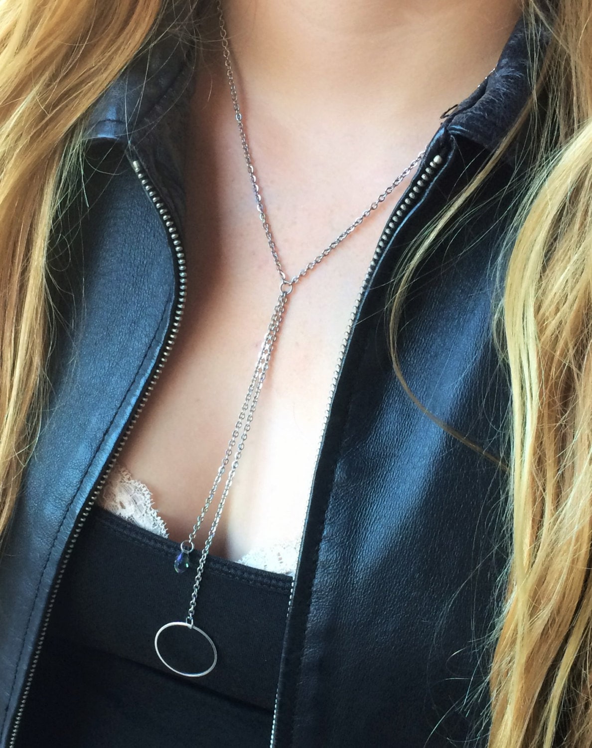 Silber Y Halskette-Silber Tropfen Halskette, Lariat Eternity Kreis Schmuck, Femininer Swarovski Kristall von RevelleRoseJewelry