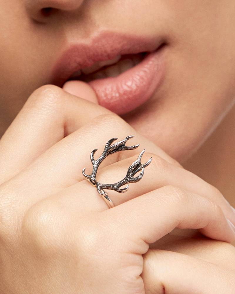 Hirschgeweih Ring Sterling Silber Statement Verstellbar Boho Schmuck Geschenk Für Sie Weihnachten - Fri001 von Revelmy