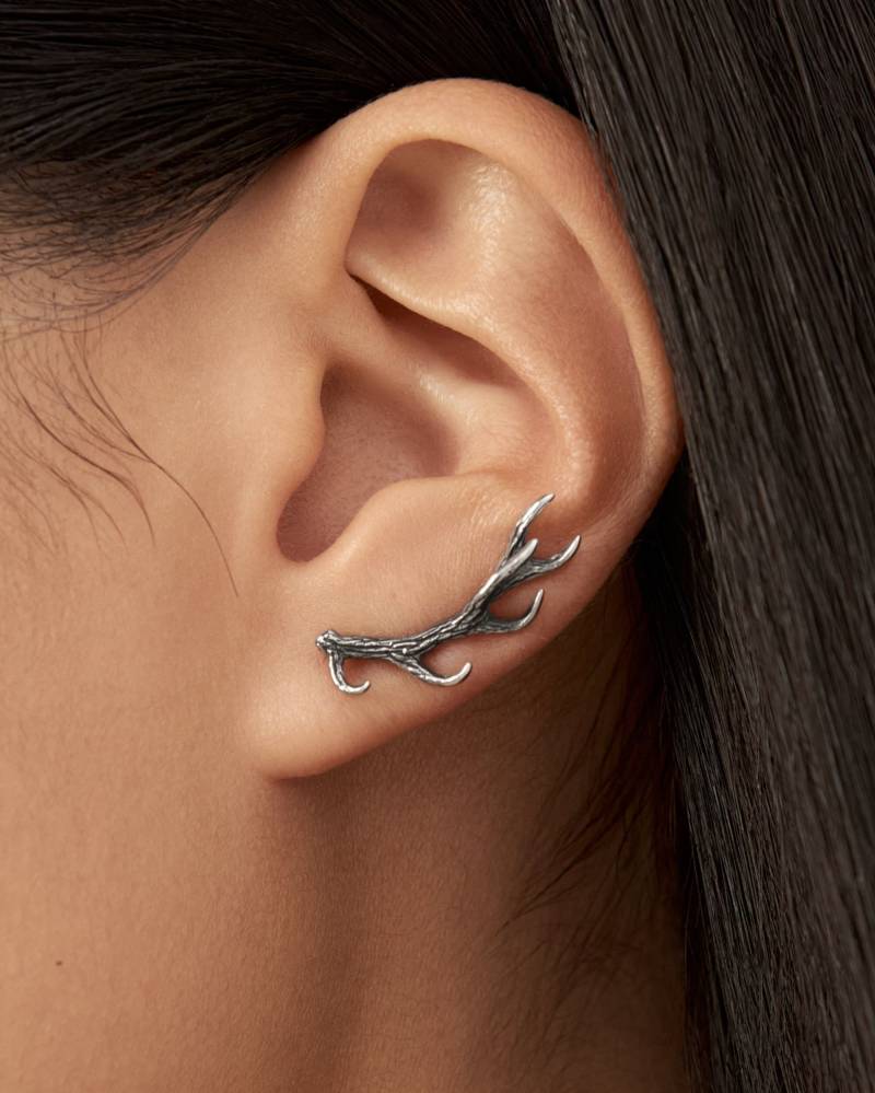 sterling Silber Ohr Manschette Ohrringe Geweih Deer Ohrpin Boho Crawler Wrap Ohrring 925 Schmuck Geschenk Beste Weihnachtsgeschenk - Fes006 von Revelmy
