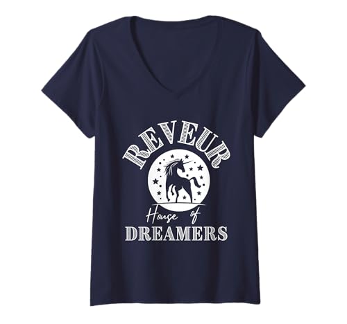 Damen House of Dreamers Reveur Unicorn Dreamers Team Reveur T-Shirt mit V-Ausschnitt von Reveur House of Dreamers School Spirit Tee