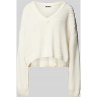 Review Cropped Strickpullover mit gerippten Abschlüssen in Offwhite, Größe L von Review