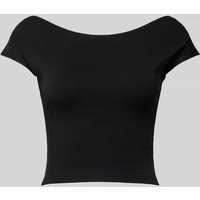 Review Cropped T-Shirt mit U-Boot-Ausschnitt in Black, Größe L von Review
