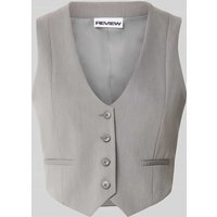 Review Cropped Weste mit V-Ausschnitt und Paspeltaschen in Mittelgrau, Größe M von Review