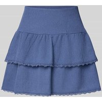Review Minirock im Stufen-Look mit Spitze in Rauchblau, Größe S von Review