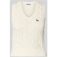 Review Pullunder mit Zopfmuster und V-Ausschnitt in Offwhite, Größe S von Review