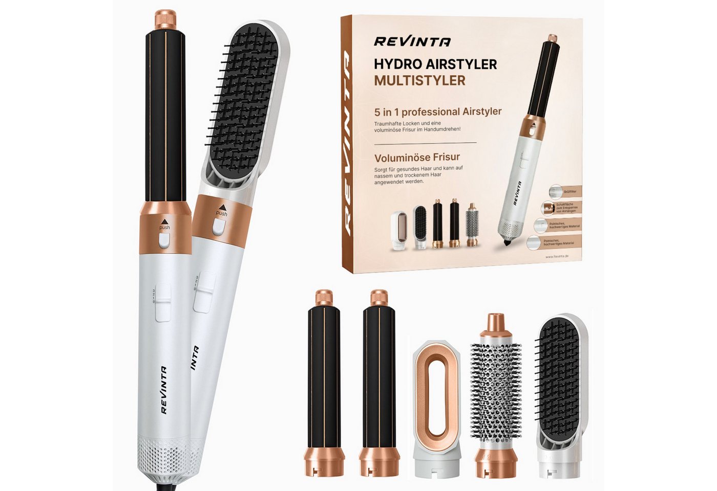 Revinta Multihaarstyler Lockenstab 5-in-1 Hairstyler Lockenstäbe Set, Negativ Ionen von Revinta