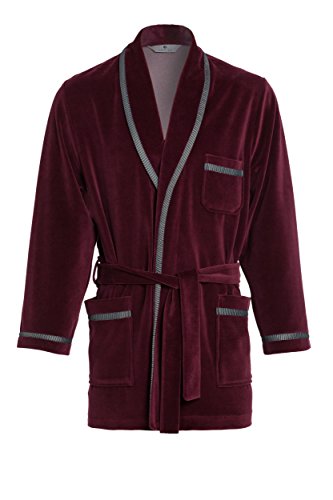 Revise RE-117 Herren kurzer Hausmantel - Morgenmantel- Bordeaux Rot – Gr. 3XL von R Revise