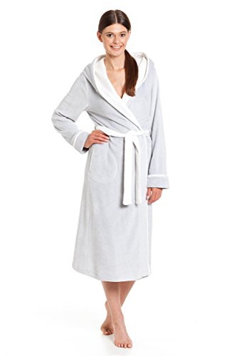 Revise Damen Morgenmantel – Bademantel RE-611 - Warm und Flauschig - Grau Weiß – XL von Revise