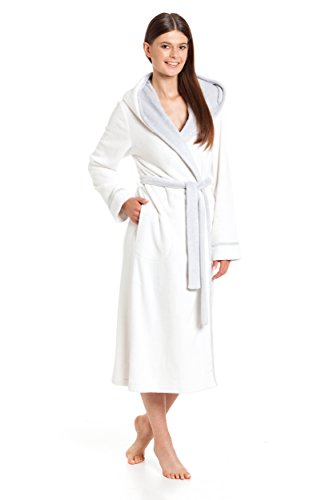 Revise Damen Morgenmantel – Bademantel RE-611 - Warm und Flauschig - Weiß Grau – L von Revise