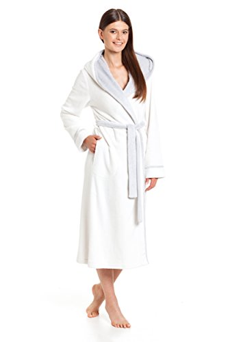 Damen Morgenmantel – Bademantel - Revise RE-611 - Warm und Flauschig - Weiß Grau – XL von R Revise
