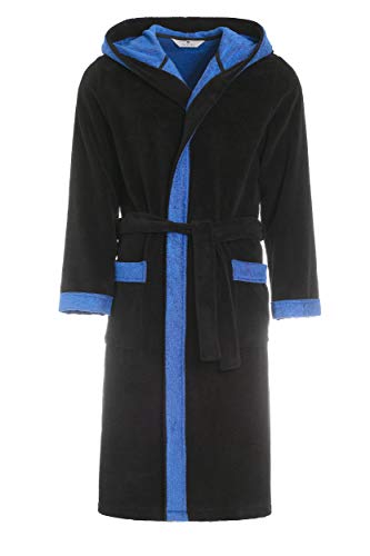 Herren Bademantel Revise RE-855 - mit Bambus faser - mit Kapuze - Schwarz mit Blau Gr. XXL von R Revise
